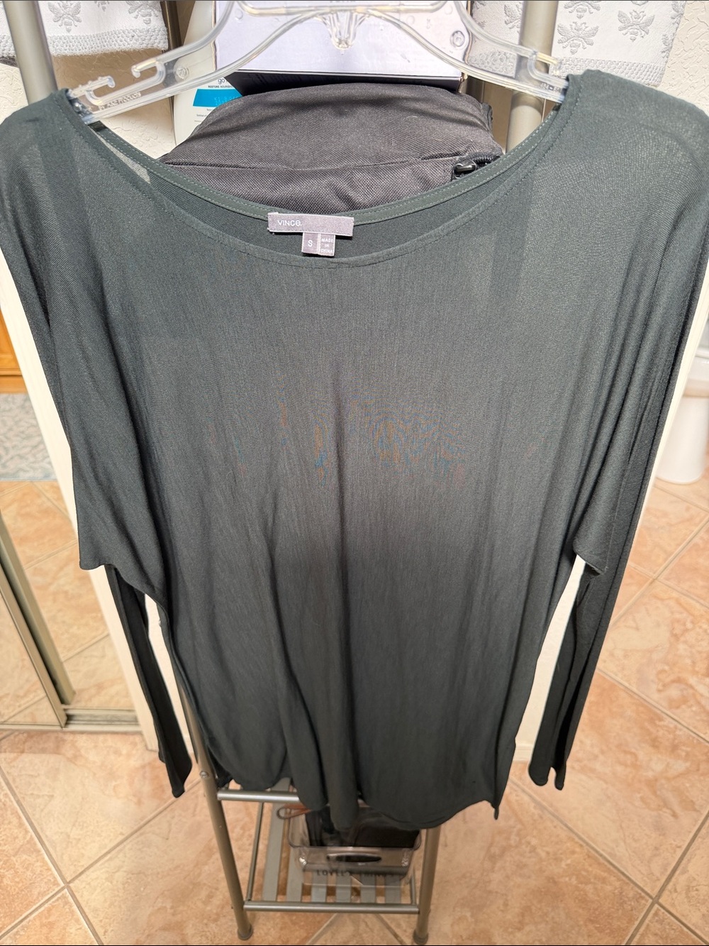 Vince Lightweight Long-Sleeve Crew Top in Charcoal Gray